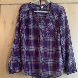 ✨SOLD✨ Sheer plaid Merona long sleeve top, size m
